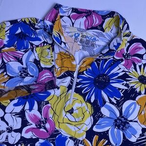 IBKUL Women's XL Blue Pink Orange Medeline Long Sleeve Mock Neck Floral